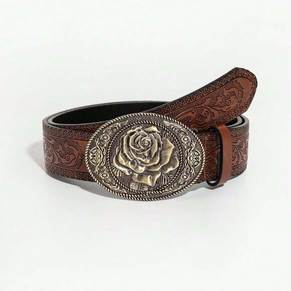 Brown Rose Buckle Casual Women'sPolyurethane faux leather Belt